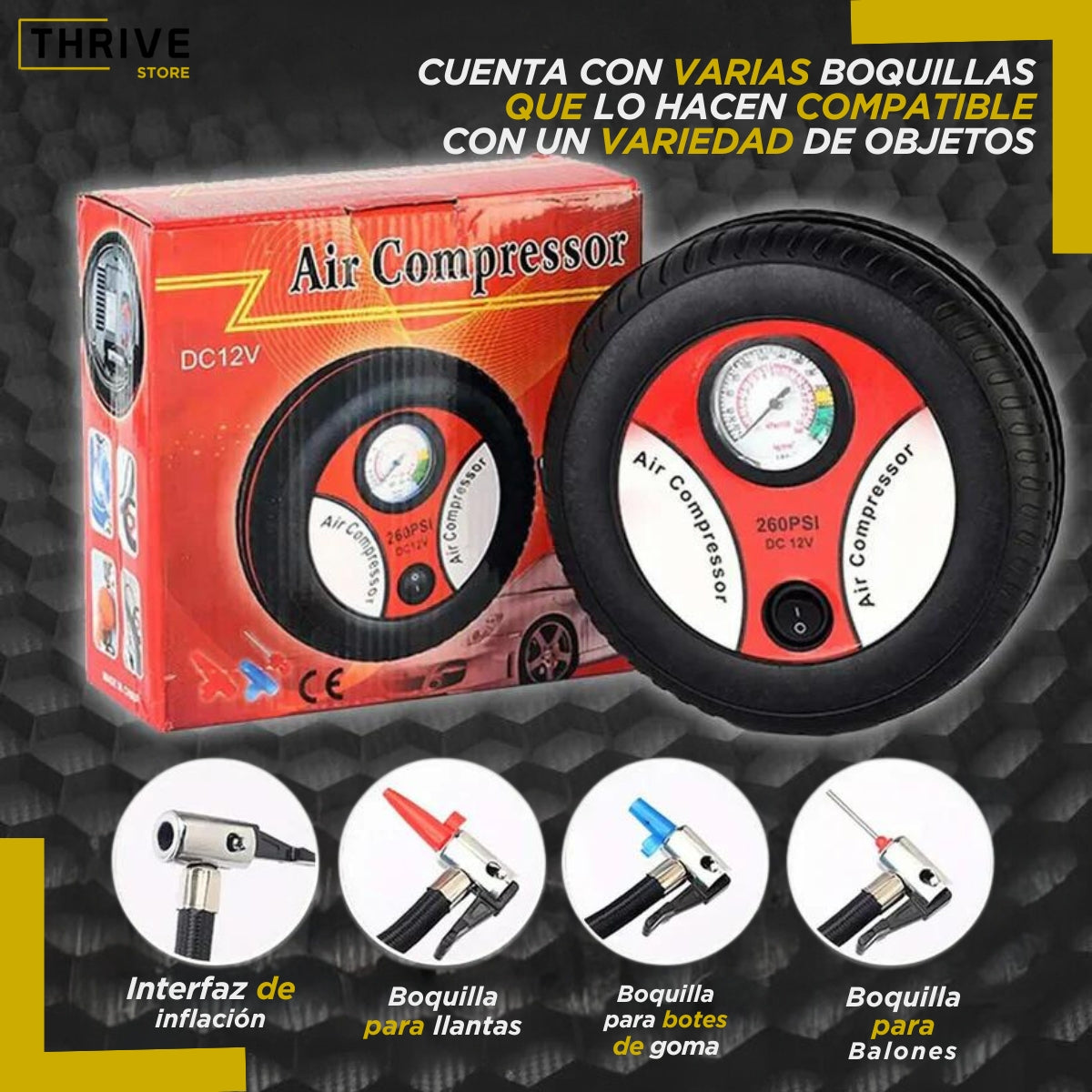 CompactAir™ - Inflador De Llantas Compresor Carro Portátil 12v / 260 Psi