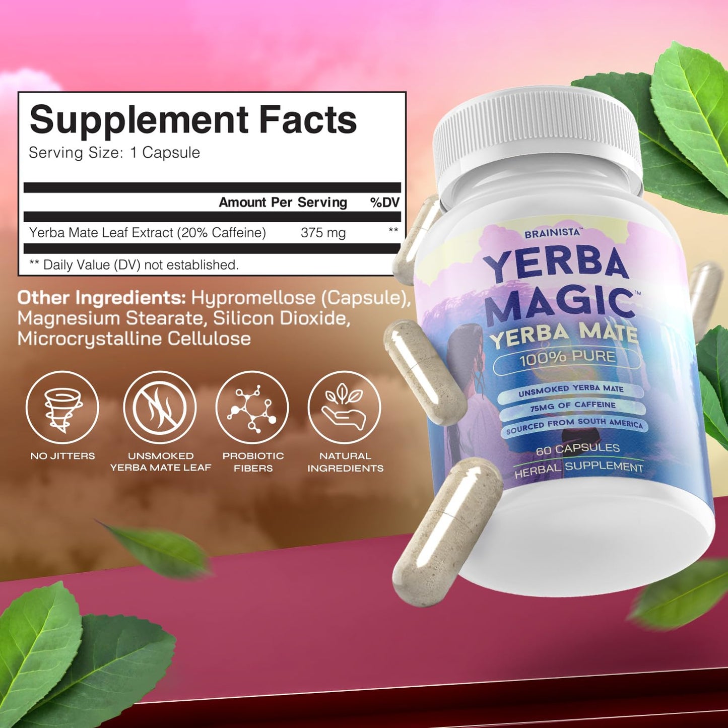 OFERTA ESPECIAL 2X1 Cápsulas 100% de yerba mate: energía limpia, salud intestinal | Cafeína natural Yerba Magic con 60 porciones